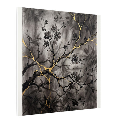 Kanso Cherry Blossom Canvas Art - Kintsugi Crackle Gold