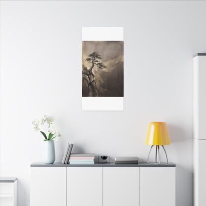 Pine Tree Charcoal Ink Canvas Art | Luxurious Dark Japandi Art