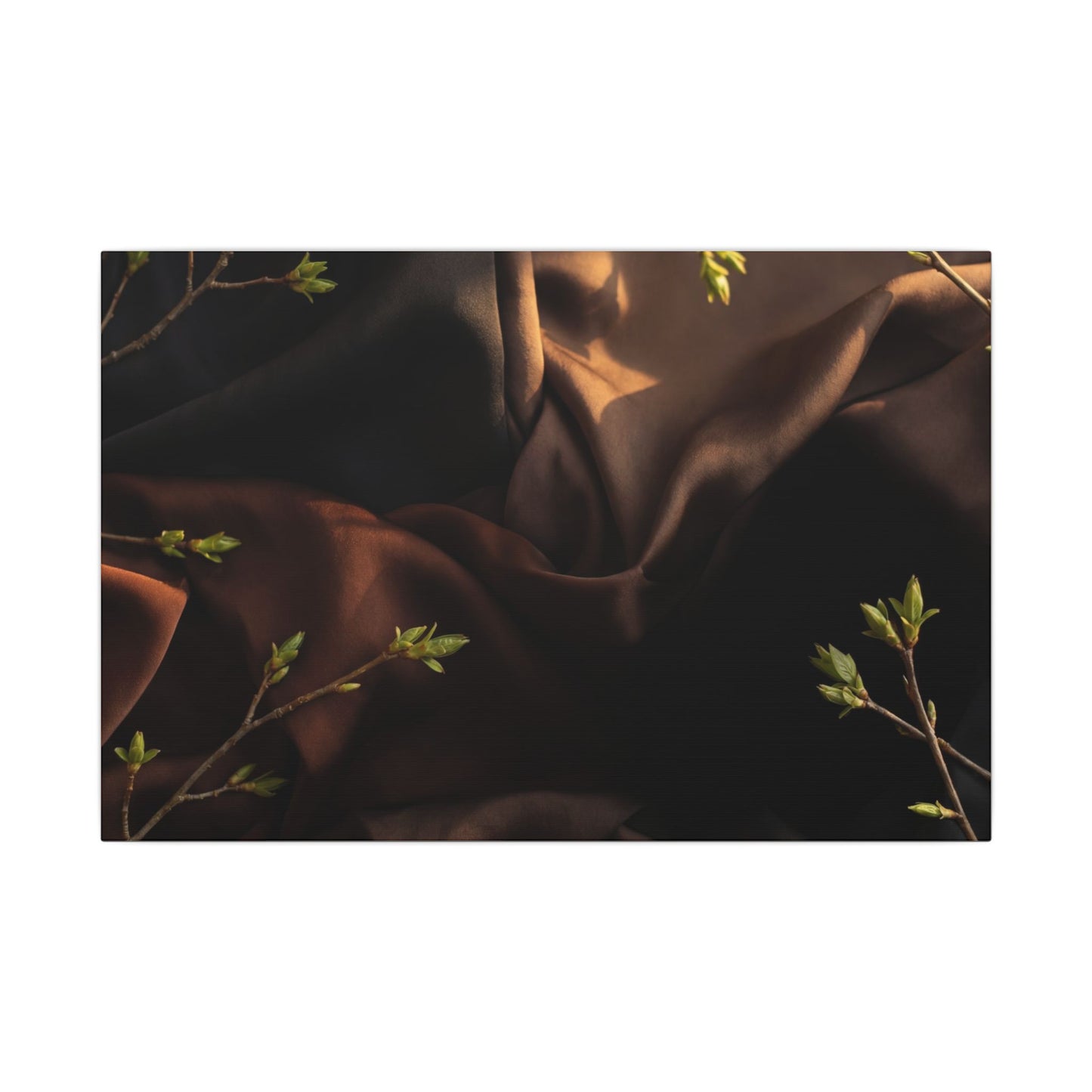 Dark Japandi Silk Drape in Golden Hour | Moody Minimal Canvas Art
