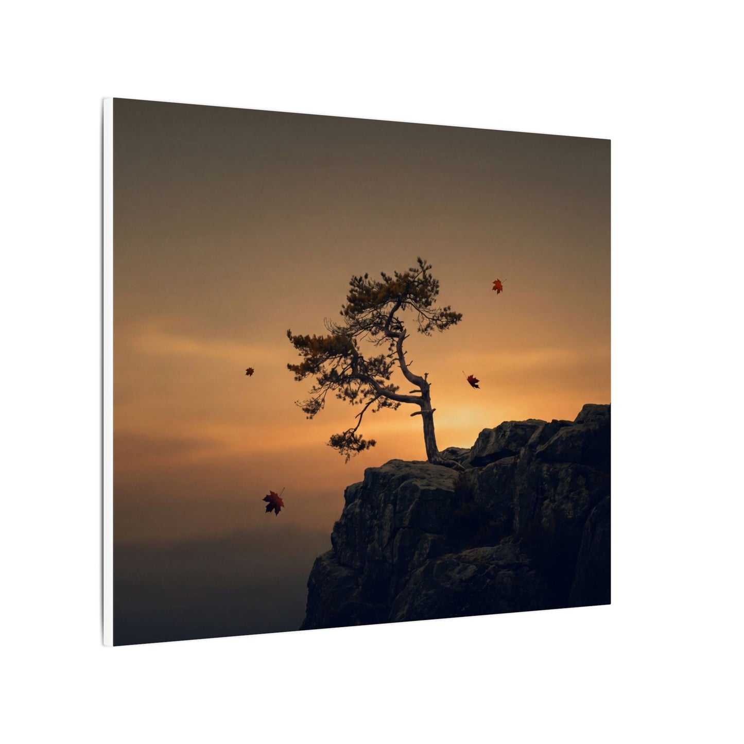 Dark Japandi Pine Tree in Golden Hour | Moody Minimal Canvas Art
