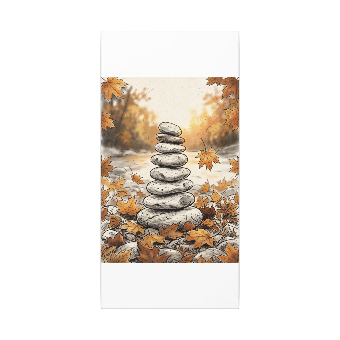 Earthy River Stones Canvas Art - Minimal Line Japandi