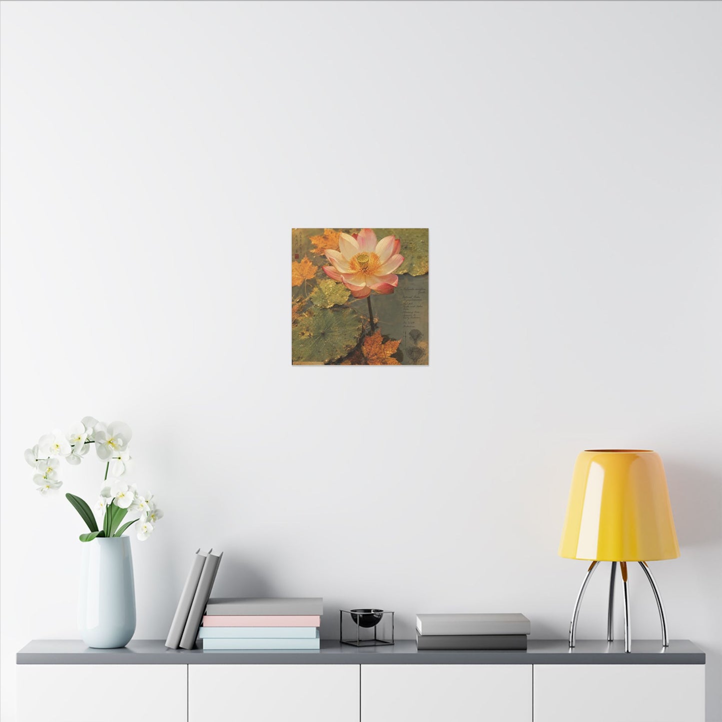 Autumn Lotus Flower Herbarium Canvas Art | Rustic Decor
