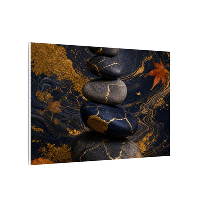 River Stones Autumn Canvas Art | Kintsugi Artful Design