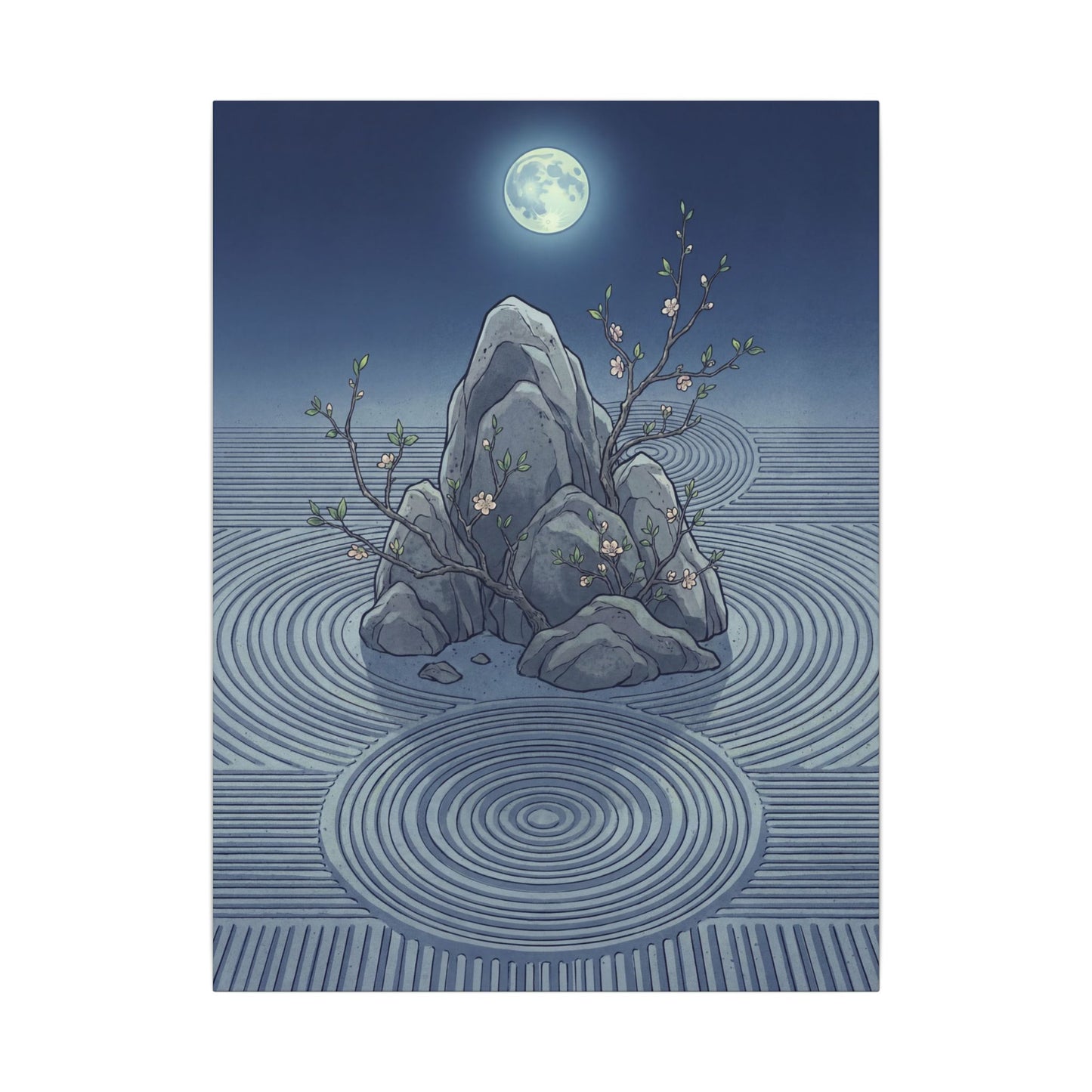 Spring Rock Garden Ukiyo E Inspired Canvas Art | Tranquil Decor