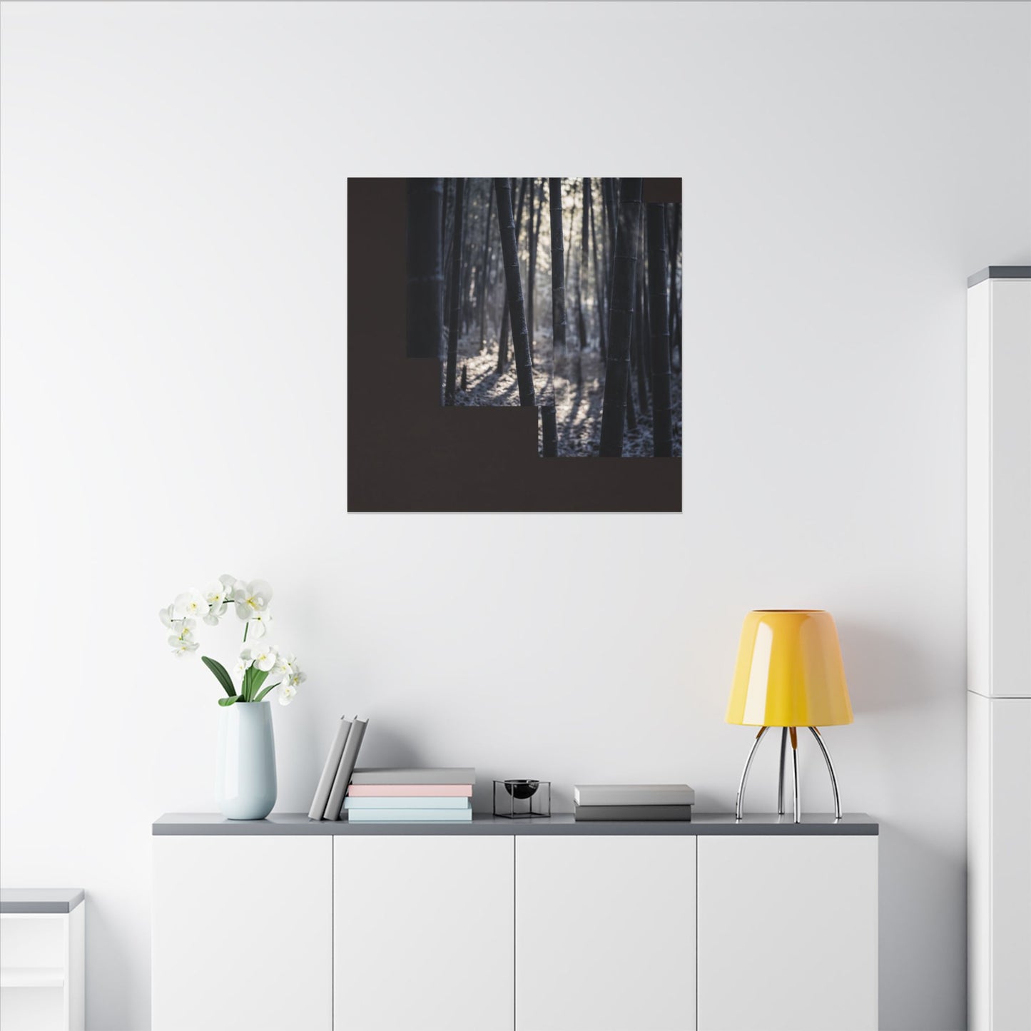 Bamboo Grove Canvas Art | Winter Dark Japandi Moody Minimal Art