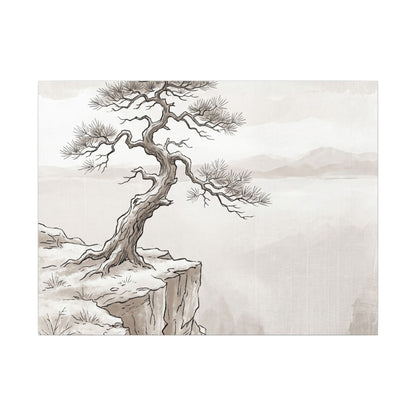 Neutral Pine Tree Canvas Art - Minimal Line Japandi
