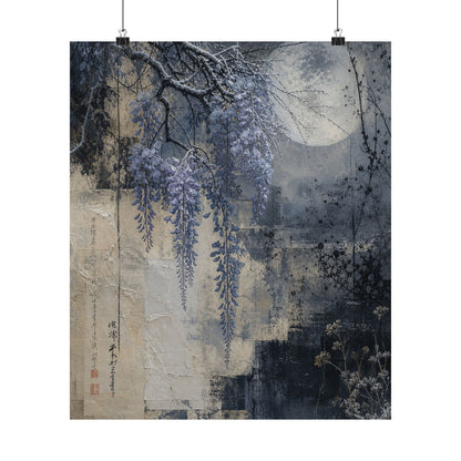 Moonlight Wisteria Wall Art Print - Japandi Seijaku