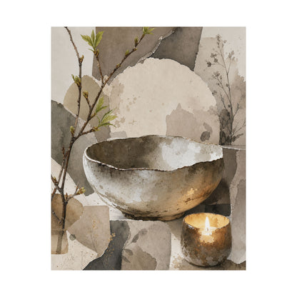 Candlelight Ceramic Bowl Wall Art Print - Japandi Fukinsei
