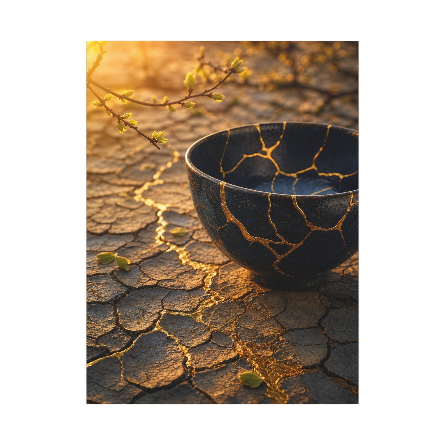 Golden Hour Cracked Earth Canvas Art - Kintsugi Fukinsei