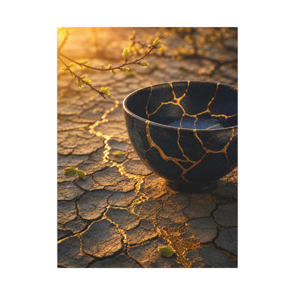 Golden Hour Cracked Earth Canvas Art - Kintsugi Fukinsei