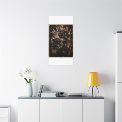 Mono No Aware Fern Unfurling Canvas Art - Dark Japandi Charcoal Ink