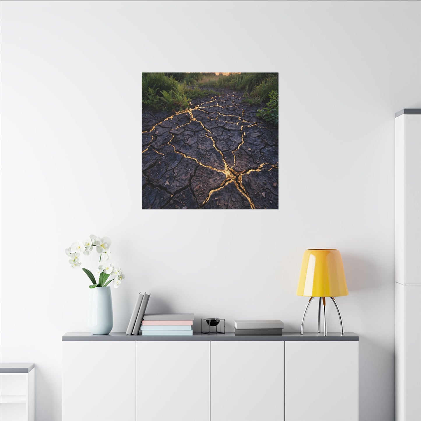 Cracked Earth Canvas Art | Summer Kintsugi Crackle Gold Art