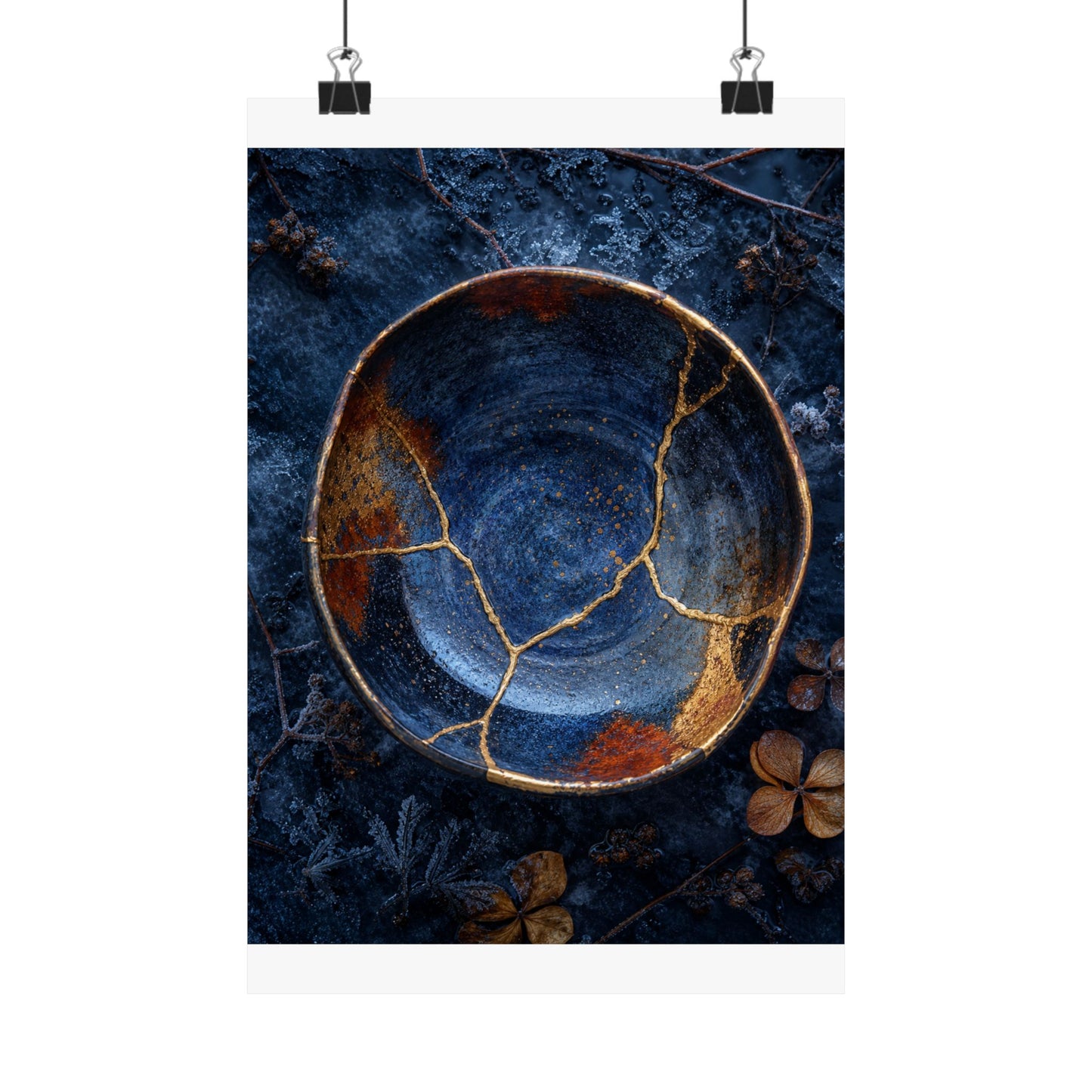 Fukinsei Ceramic Bowl Wall Art Print - Kintsugi Crackle Gold