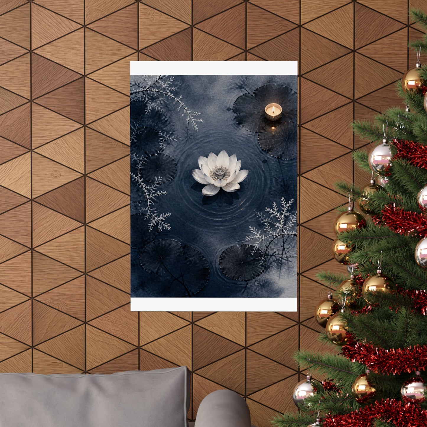 Lotus Flower Wall Art Print | Winter Zen Sumi E Art