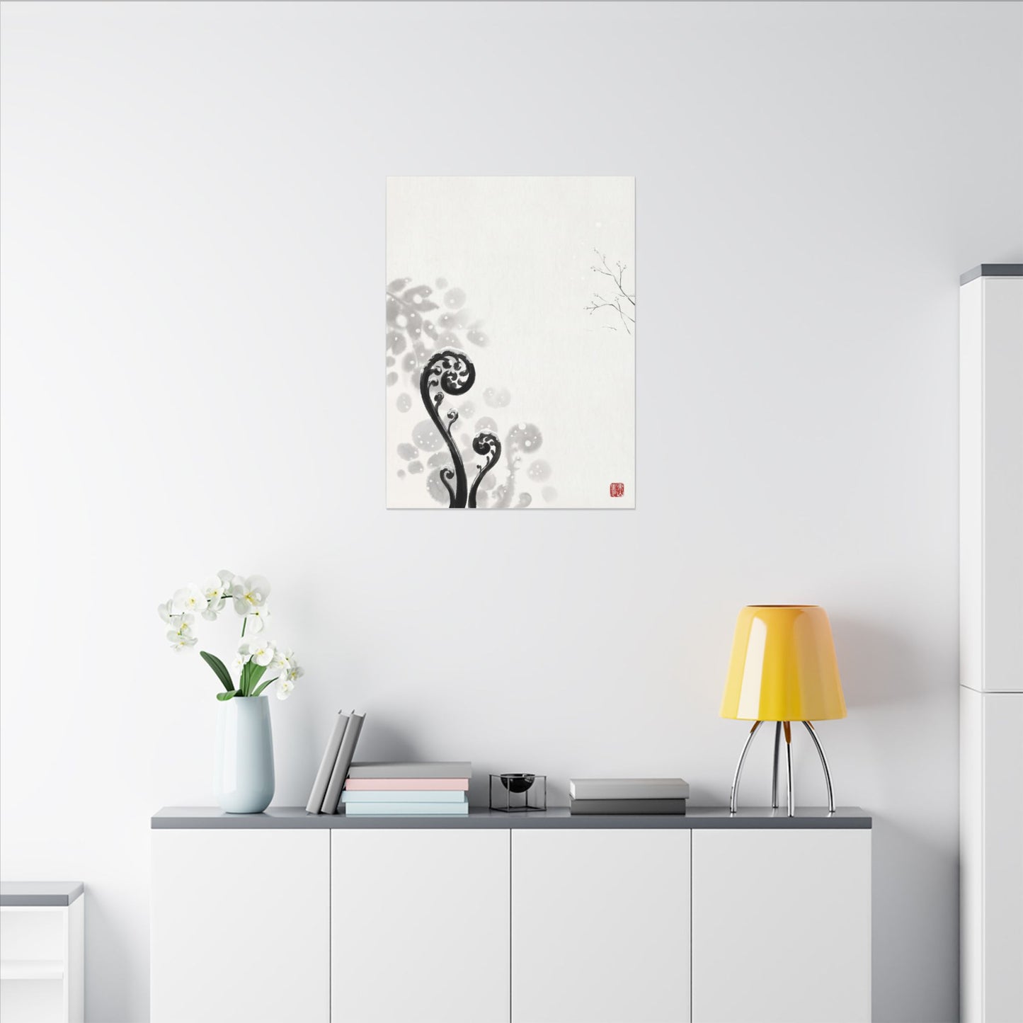 Winter Fern Unfurling Ukiyo E Inspired Canvas Art | Peaceful Decor