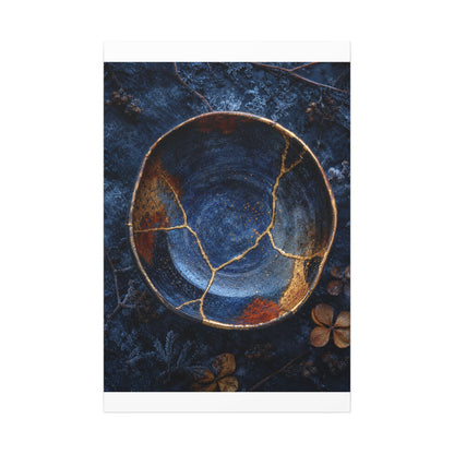 Kintsugi Ceramic Bowl in Moonlight | Crackle Gold Canvas Art