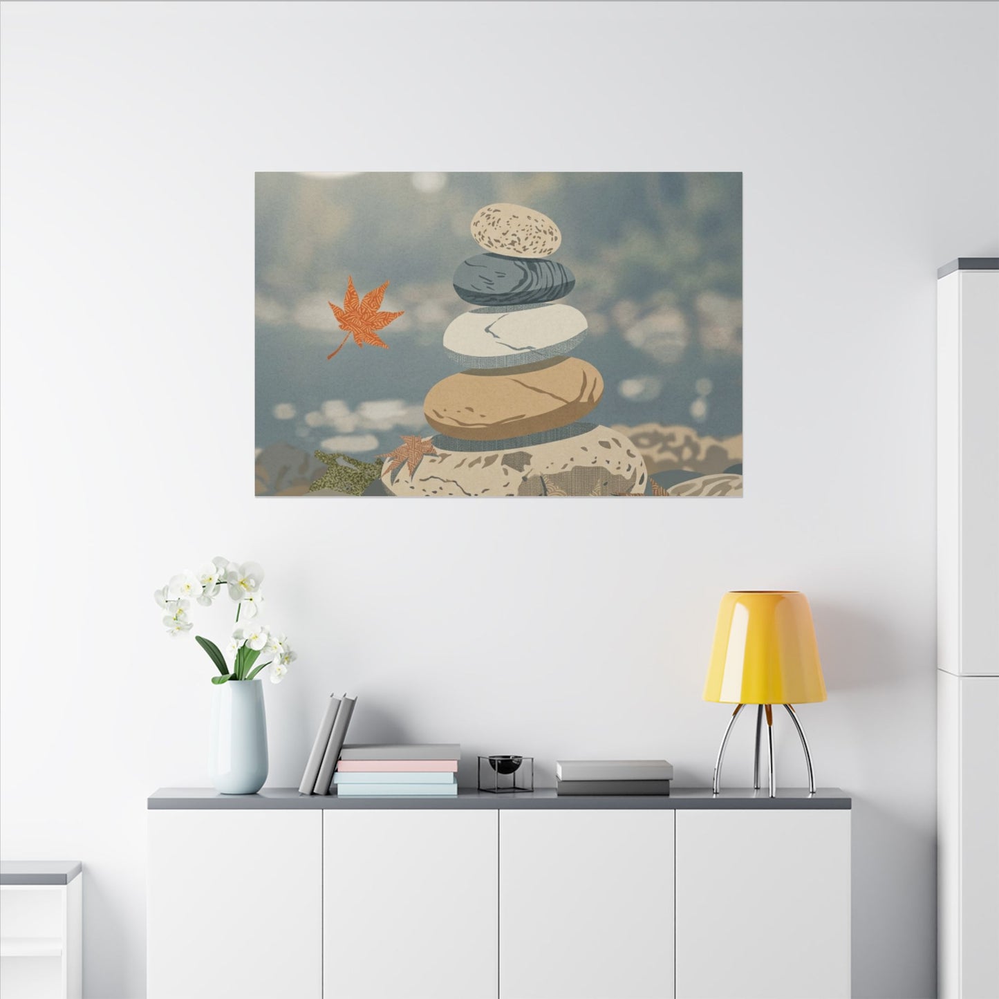 Warm River Stones Canvas Art - Japanese Pattern Japandi