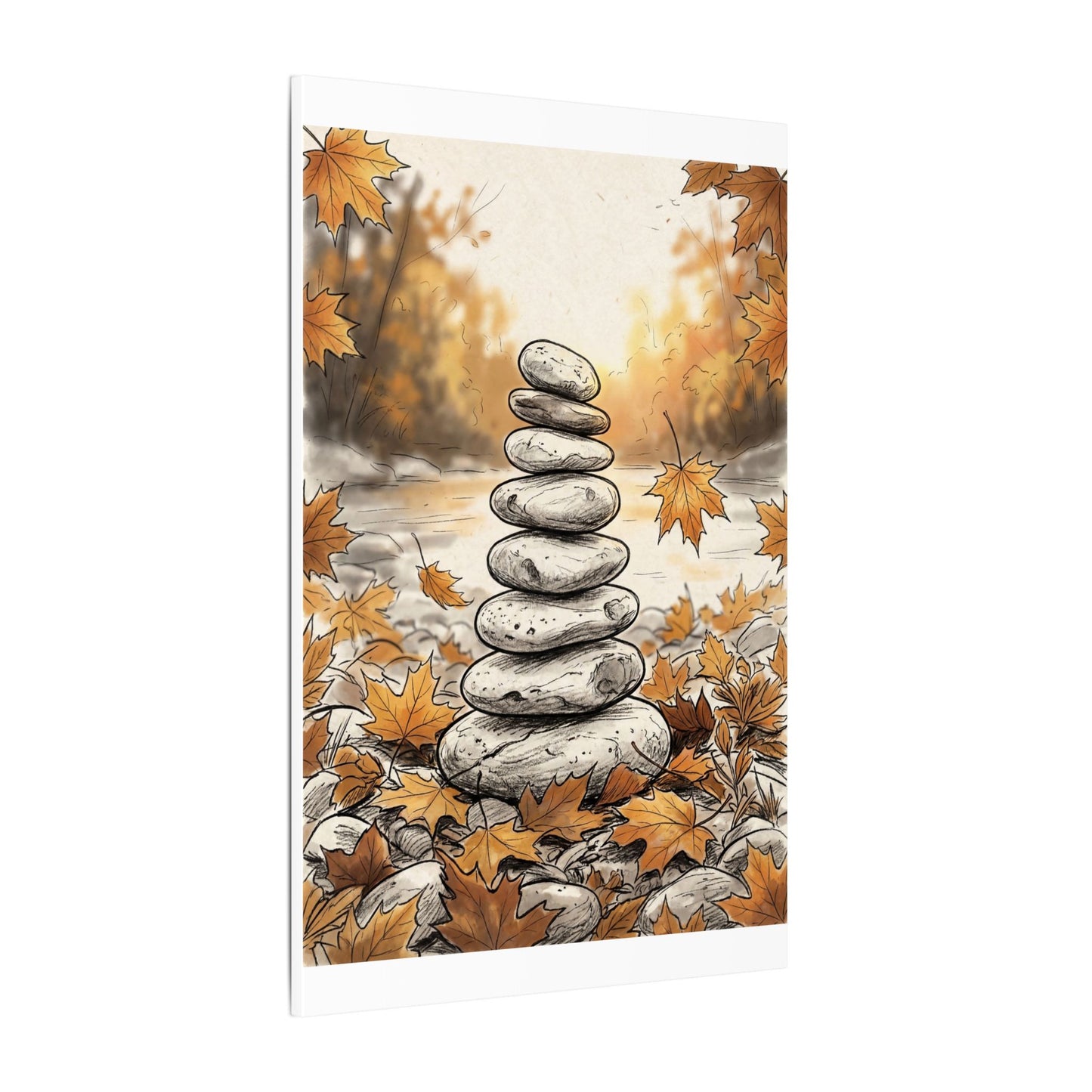 Earthy River Stones Canvas Art - Minimal Line Japandi