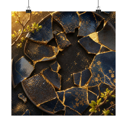 Broken Pottery Gold Repair Wall Art Print | Resilient Kintsugi Art