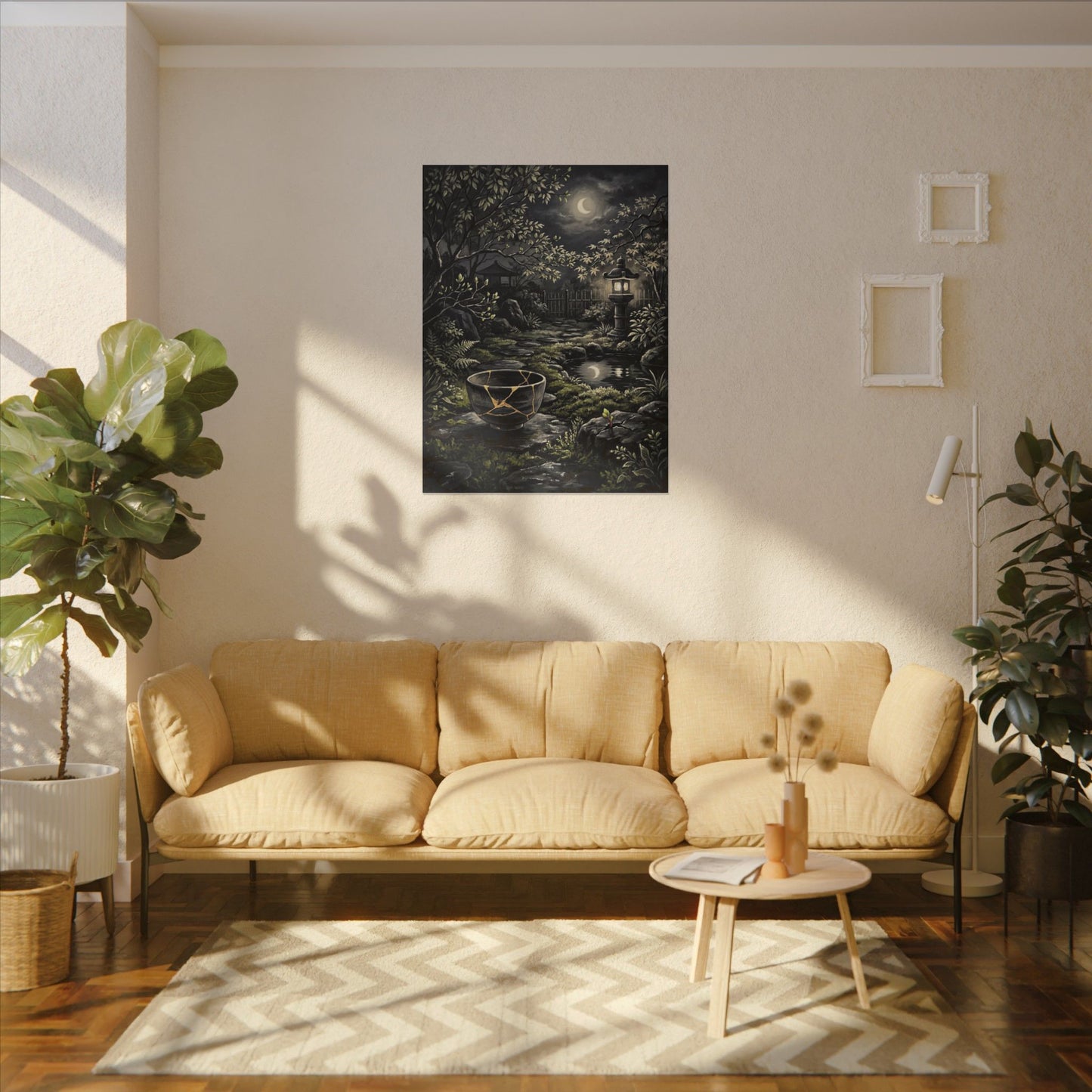 Kintsugi Moonlit Garden in Dappled | Gold Repair Canvas Art