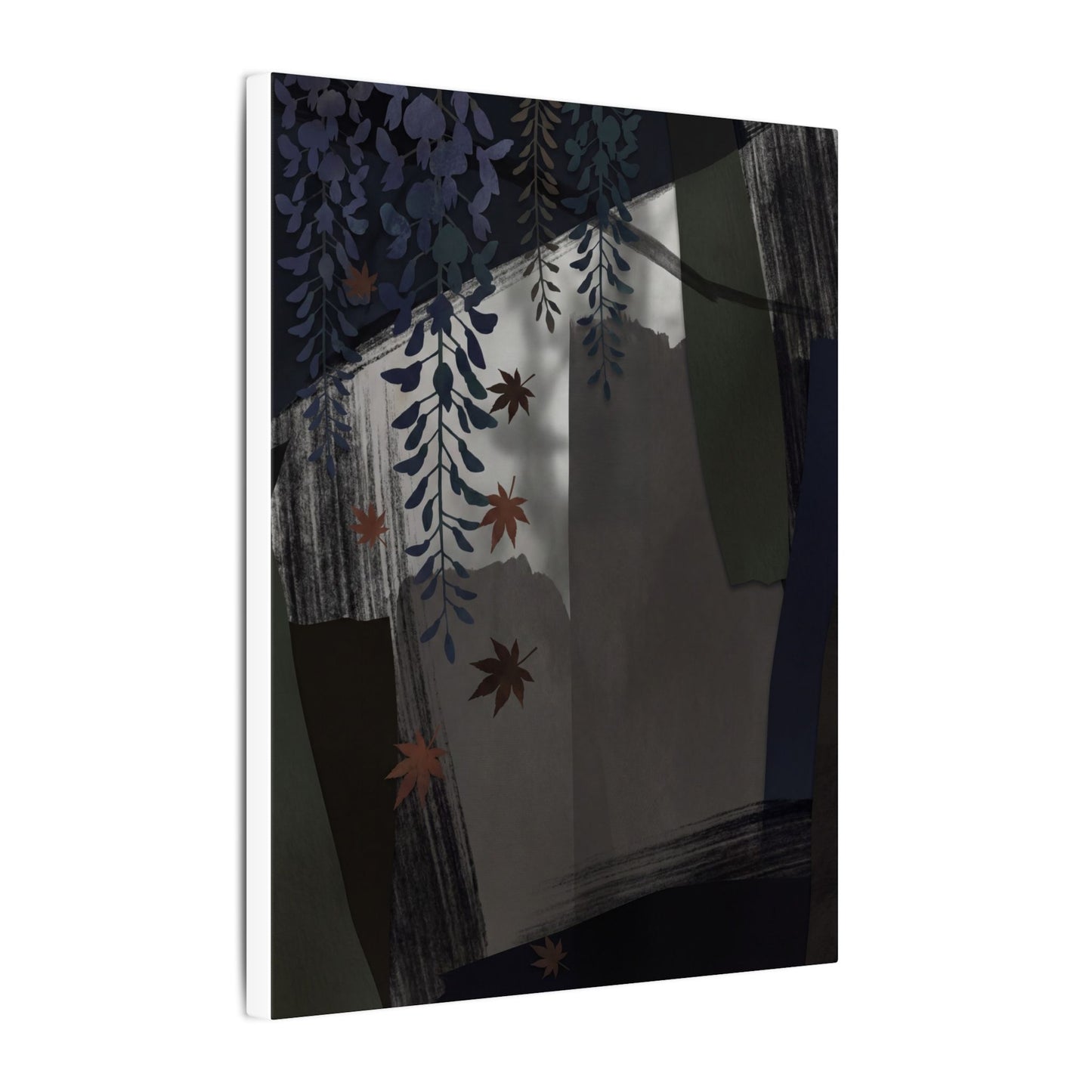 Wisteria Autumn Canvas Art | Dark Japandi Moody Design
