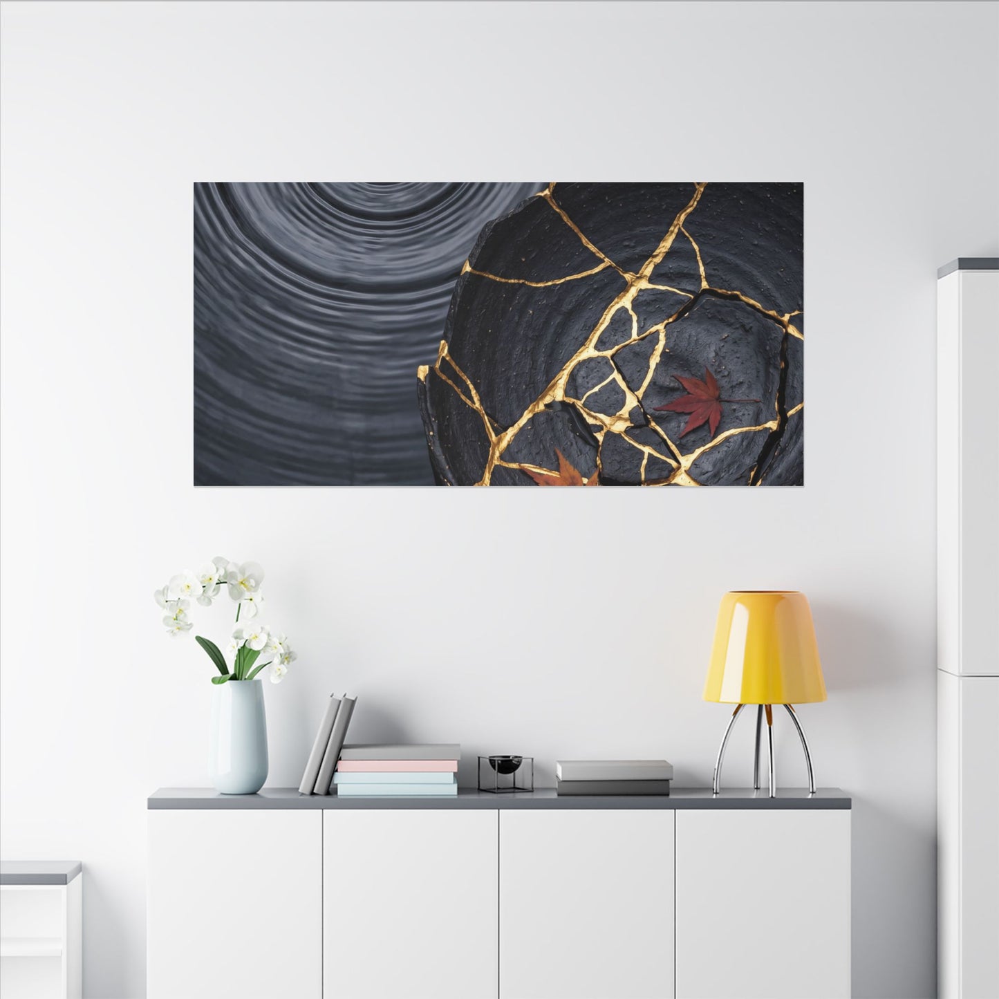 Philosophical Water Ripple Canvas Art - Gold Repair Kintsugi