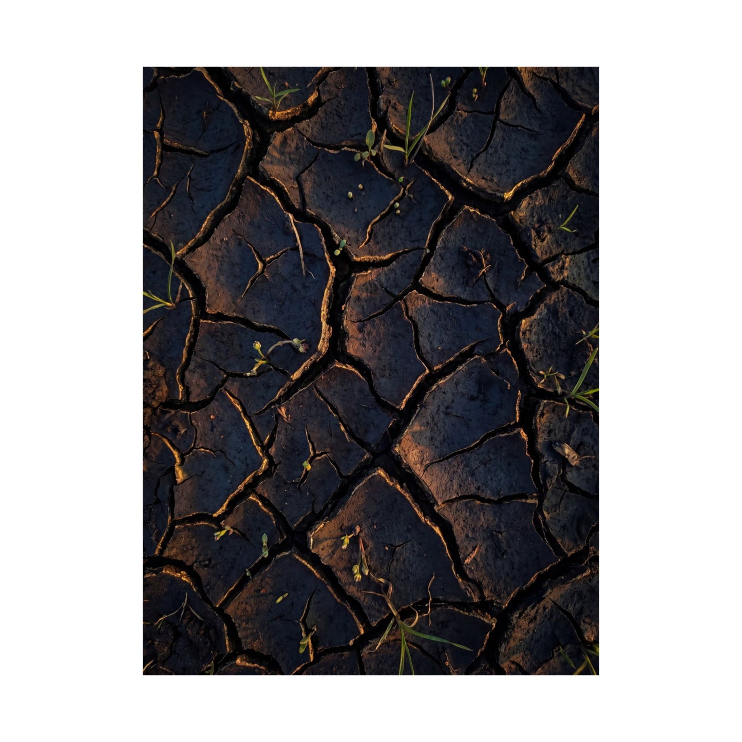 Cracked Earth Moody Minimal Wall Art Print | Sophisticated Dark Japandi Art