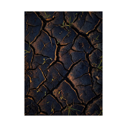 Cracked Earth Moody Minimal Wall Art Print | Sophisticated Dark Japandi Art