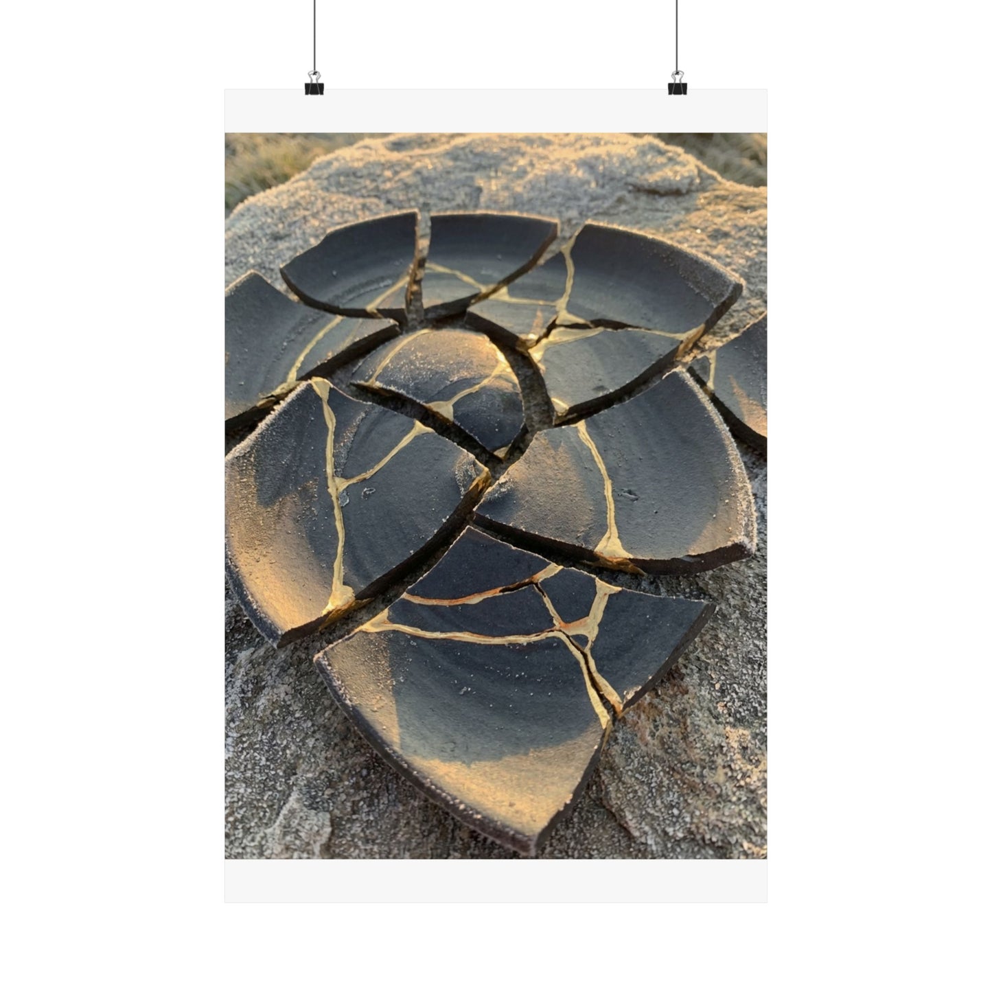 Broken Pottery Wall Art Print | Winter Kintsugi Gold Vein Art Art Print