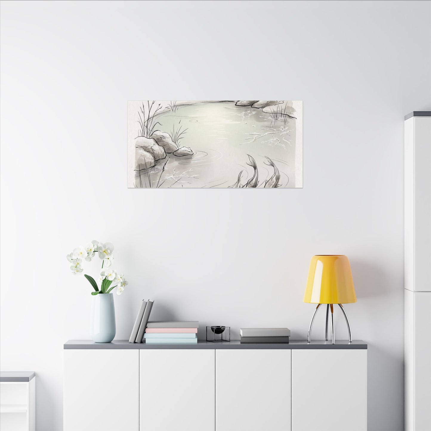 Koi Pond Minimal Line Canvas Art | Cozy Japandi Art