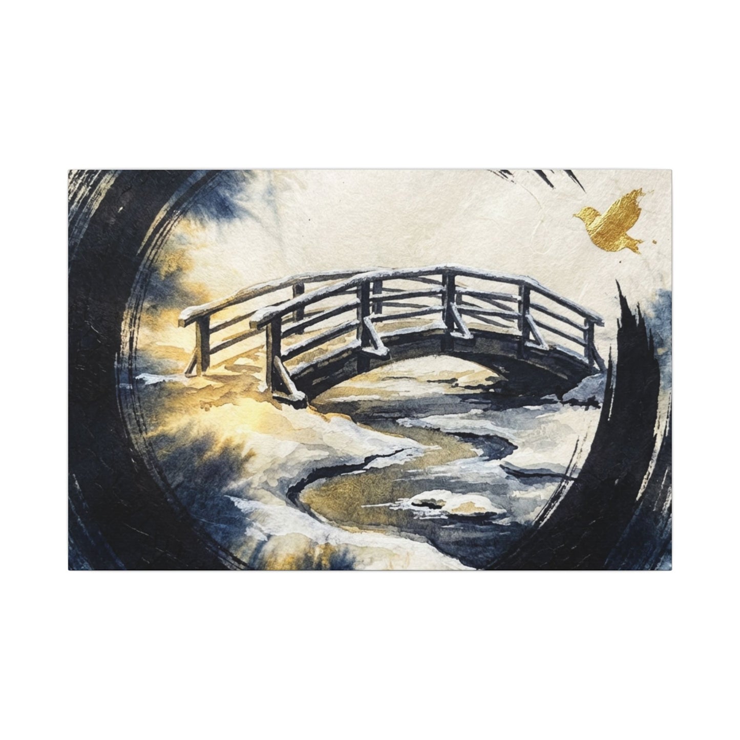 Autumn Ink Brushstroke Karesansui Canvas Art | Peaceful Decor