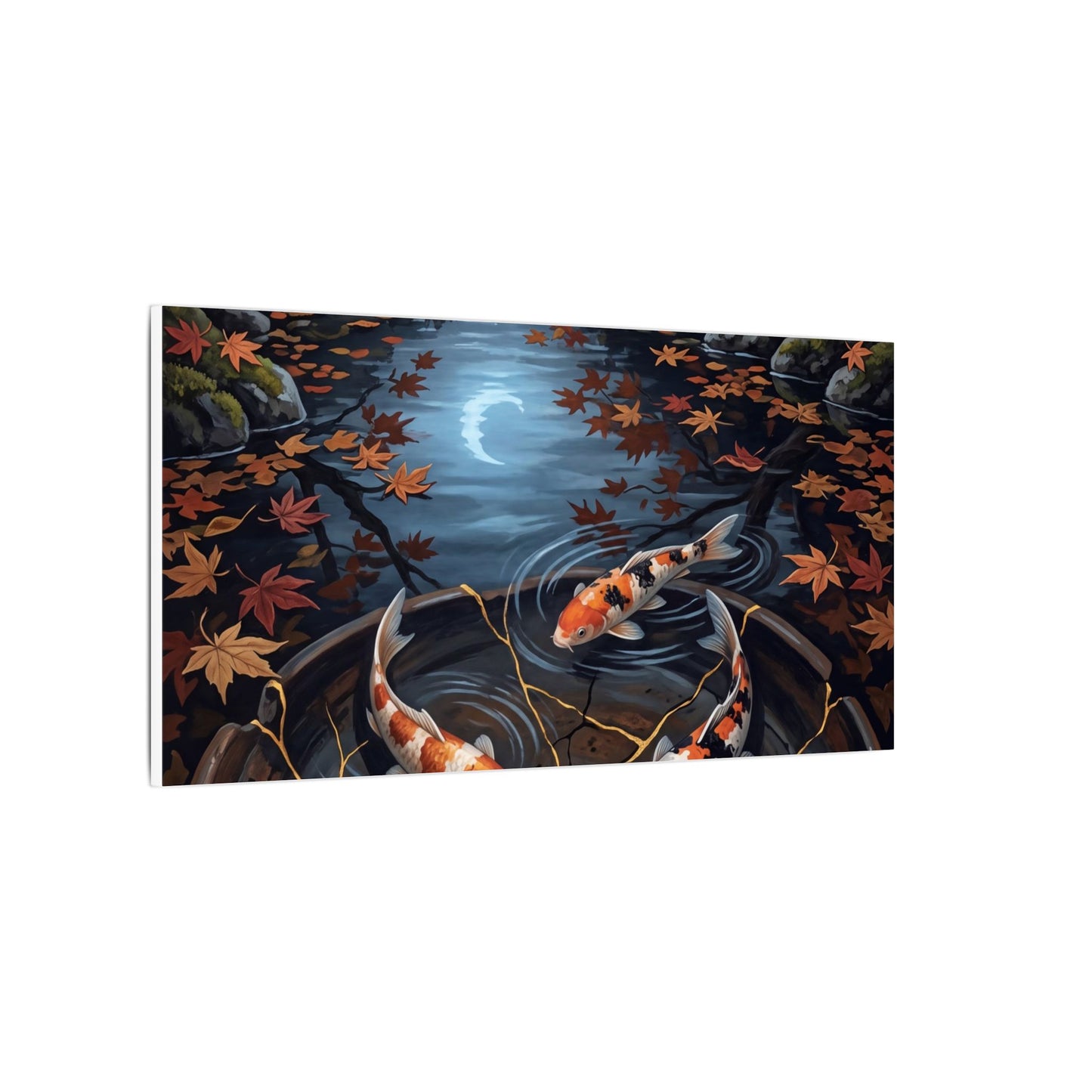 Koi Pond Canvas Art | Autumn Kintsugi Gold Repair Art