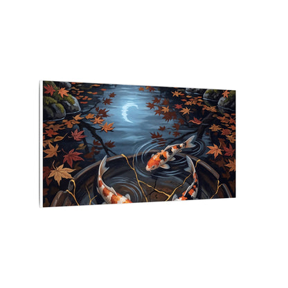 Koi Pond Canvas Art | Autumn Kintsugi Gold Repair Art