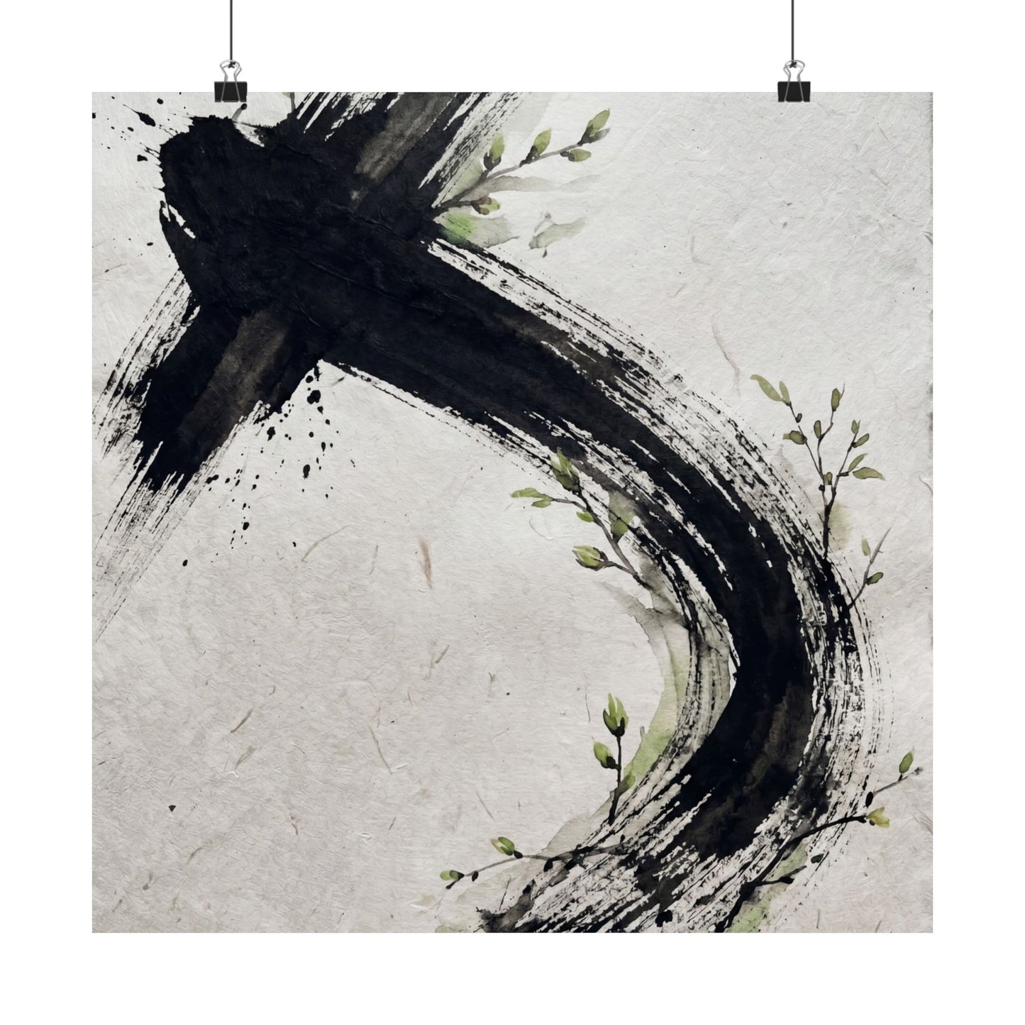 Dark Japandi Ink Brushstroke in Dawn | Moody Minimal Wall Art Print