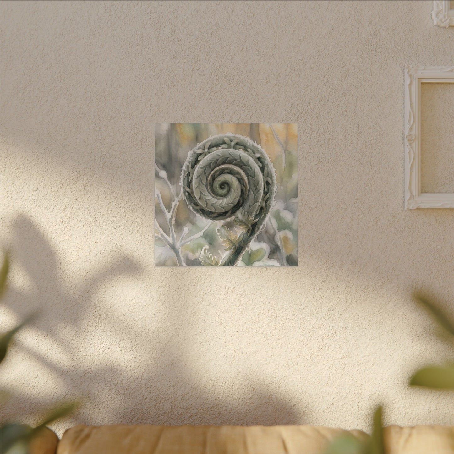 Winter Fern Unfurling Watercolor Canvas Art | Cozy Decor