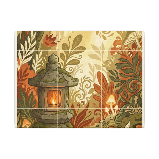 Kanso Stone Lantern Canvas Art - Cottagecore Forest Whimsy