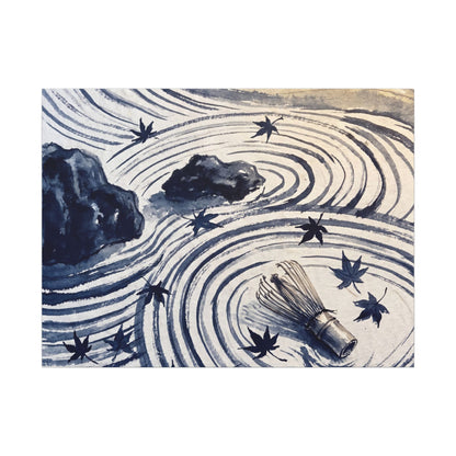 Zen Rock Garden in Golden Hour | Sumi E Canvas Art