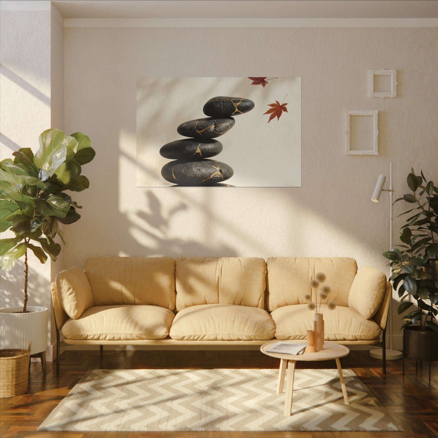Kintsugi River Stones in Dappled | Crackle Gold Canvas Art