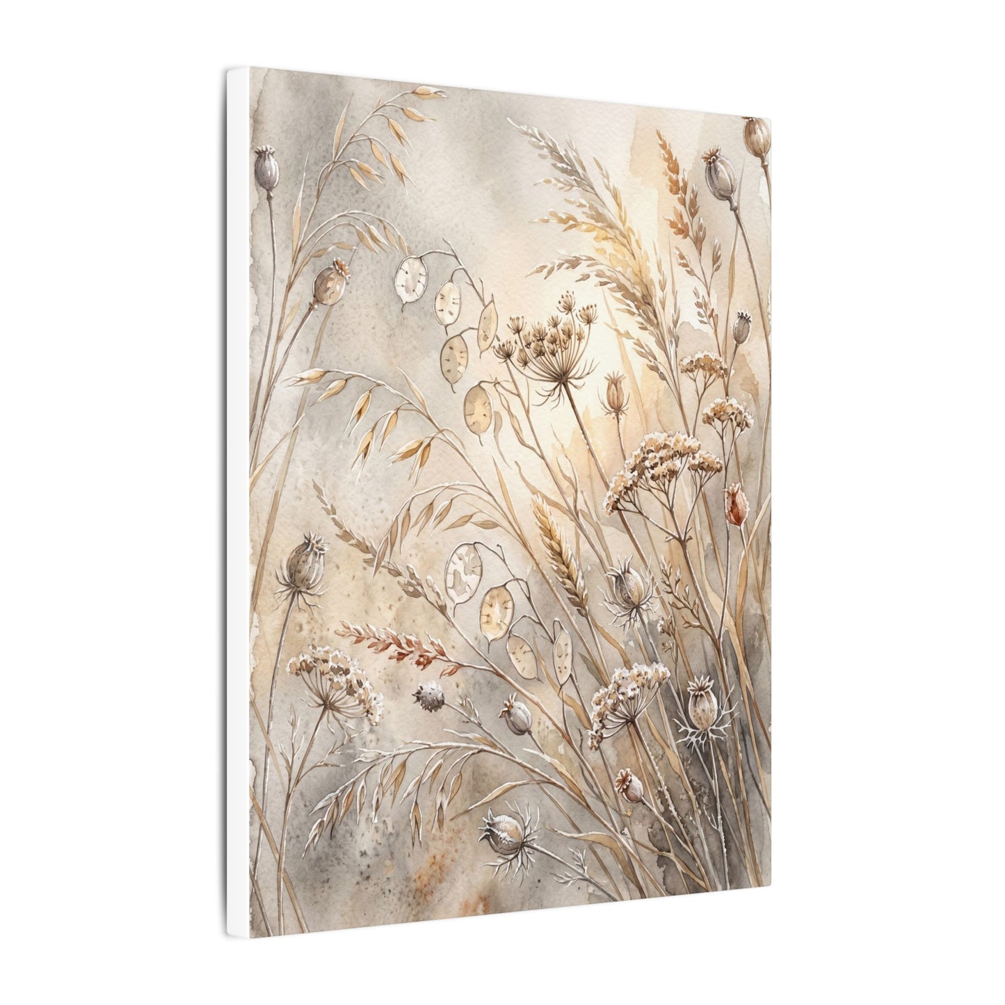 Winter Dried Flowers Watercolor Canvas Art | Warm Decor