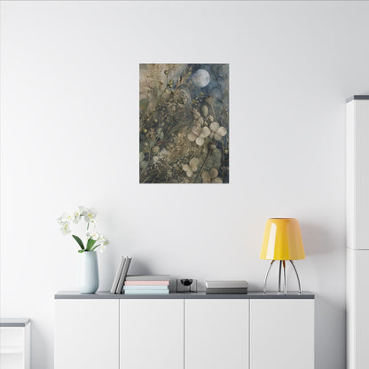 Japandi Dried Flowers in Moonlight | Watercolor Canvas Art