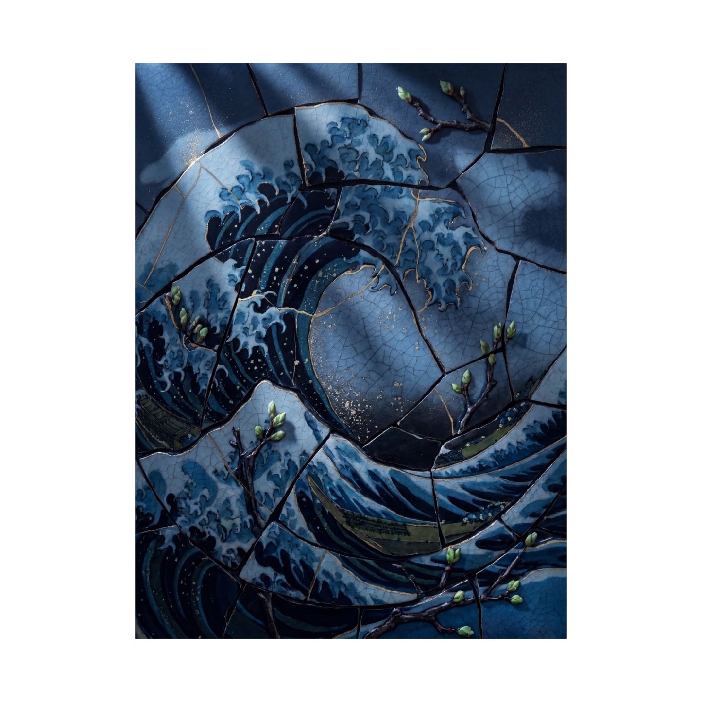 Spring Ocean Wave Crackle Gold Wall Art Print | Healing Decor