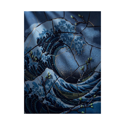Spring Ocean Wave Crackle Gold Wall Art Print | Healing Decor