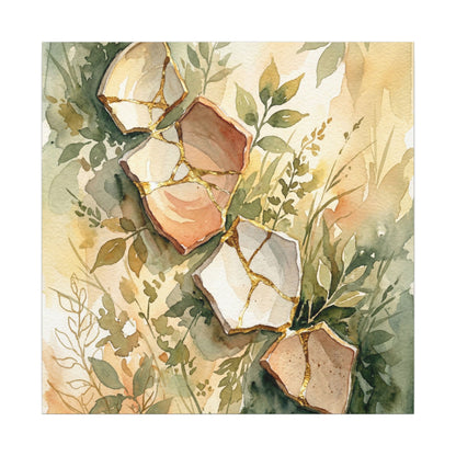 Japandi Broken Pottery in Golden Hour | Watercolor Canvas Art