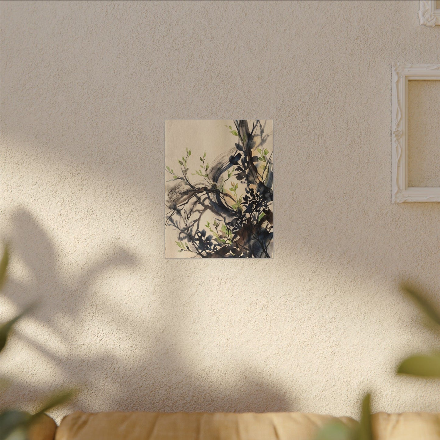 Ma Shadow Play Canvas Art - Dark Japandi Charcoal Ink