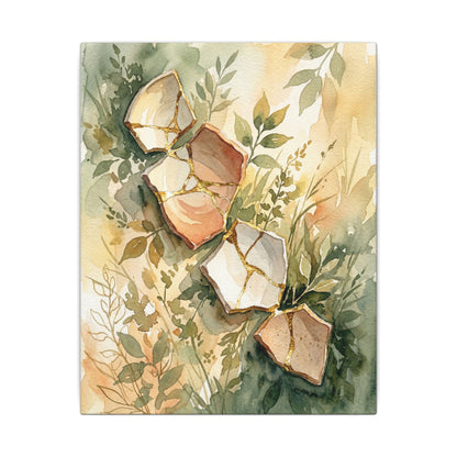 Japandi Broken Pottery in Golden Hour | Watercolor Canvas Art