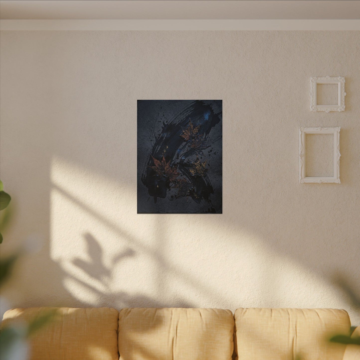 Sophisticated Ink Brushstroke Canvas Art - Dark Texture Dark Japandi