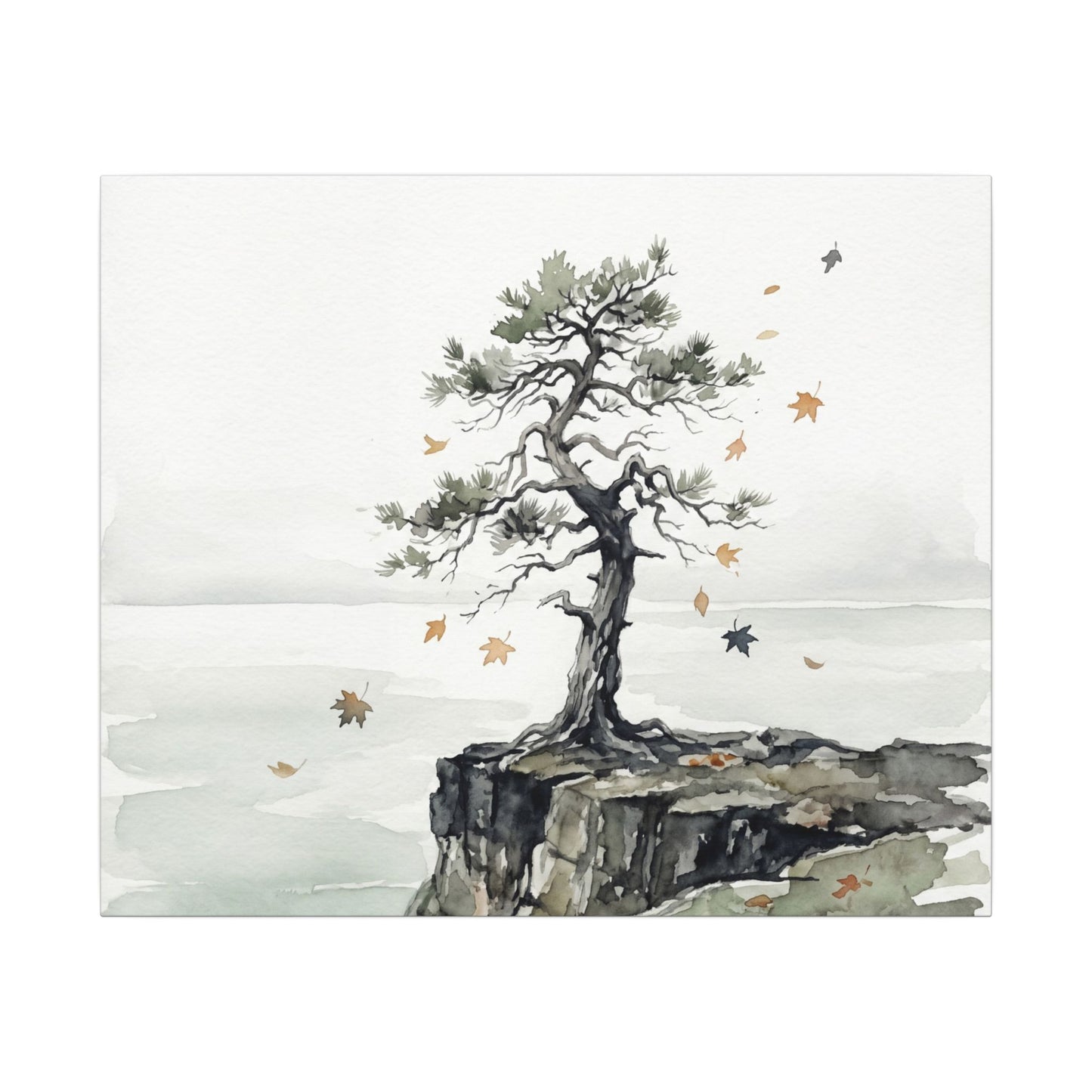Japandi Pine Tree in Overcast | Watercolor Canvas Art