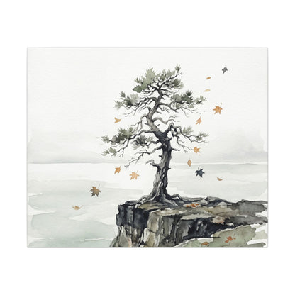 Japandi Pine Tree in Overcast | Watercolor Canvas Art