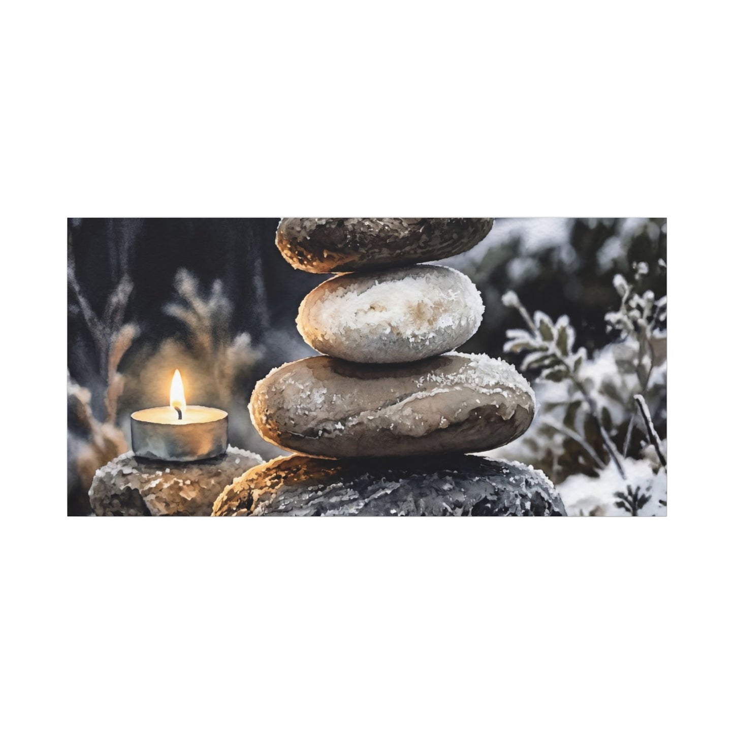 River Stones Canvas Art | Winter Japandi Watercolor Art
