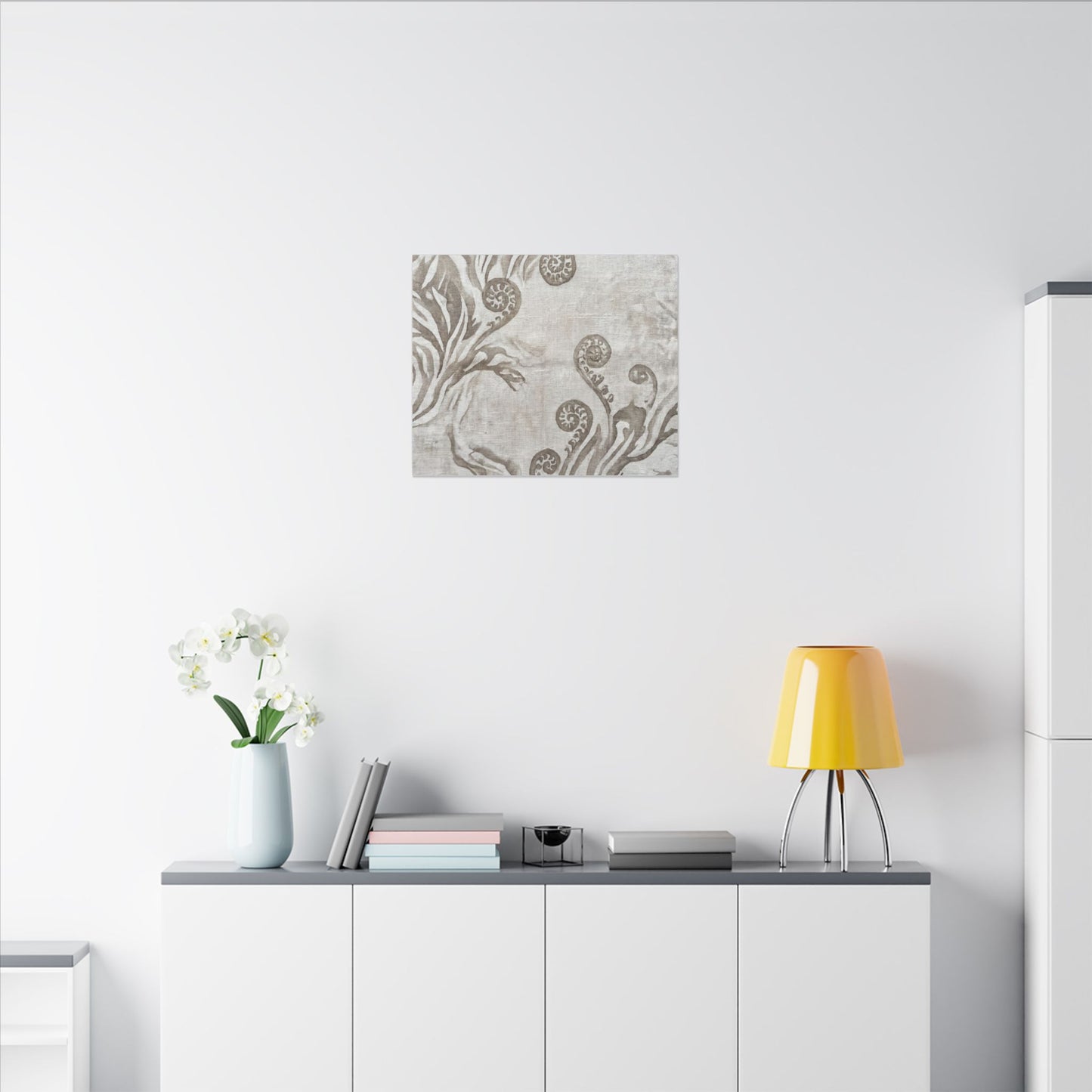 Japandi Fern Unfurling in Overcast | Japanese Pattern Canvas Art